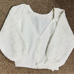 White cardigan w/ beaded sleeves